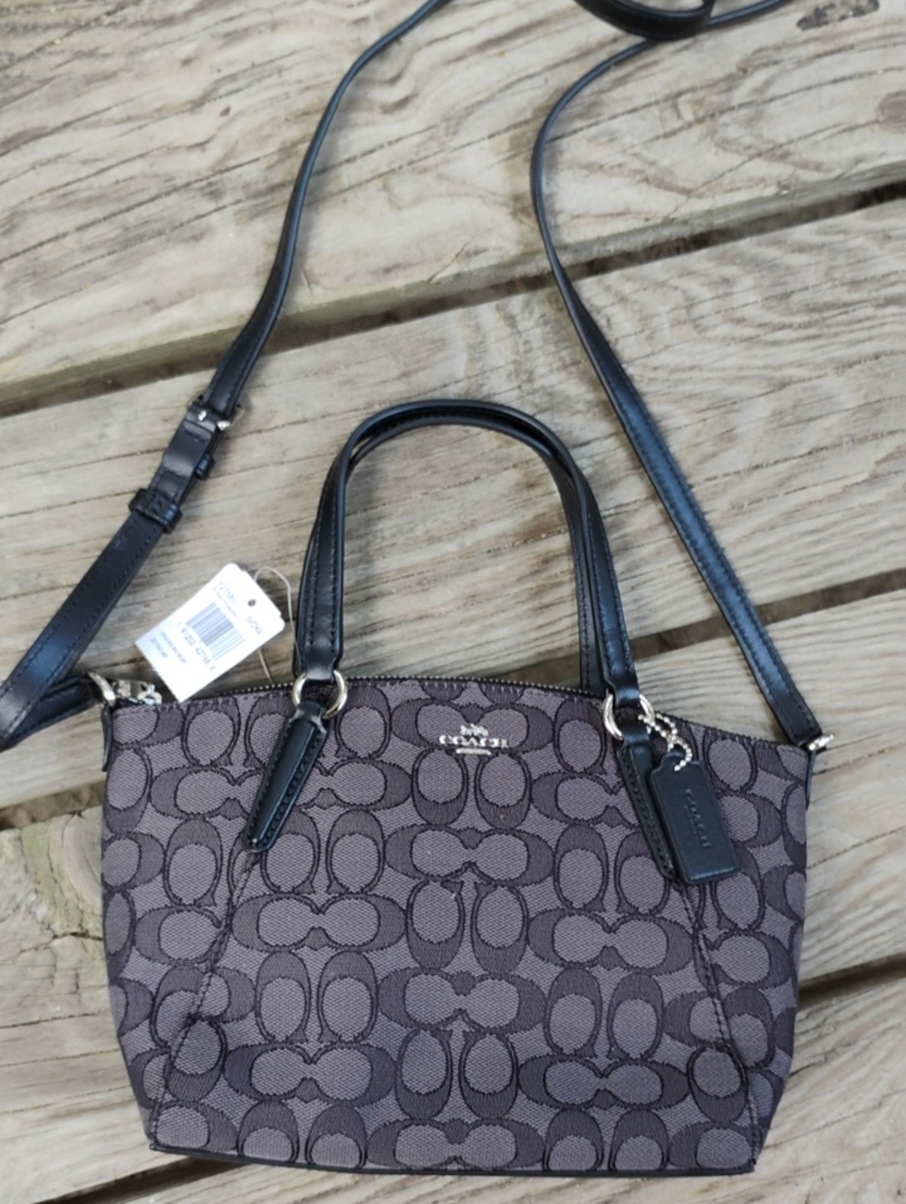 Coach Kelsey Small Signature Satchel in Charcoal and Black